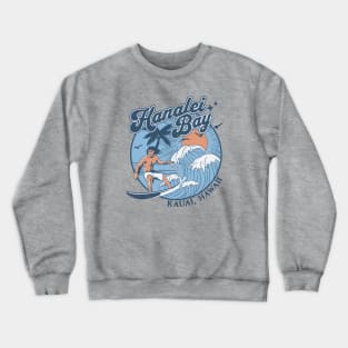 1970s Vintage Surfing Hanalei Bay, Kauai' Hawaii Retro Sunset // Old School Surfer // Surf Hawaii Crewneck Sweatshirt